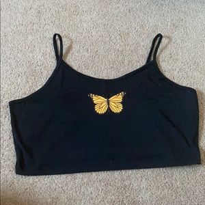 Black butterfly cropped tank top